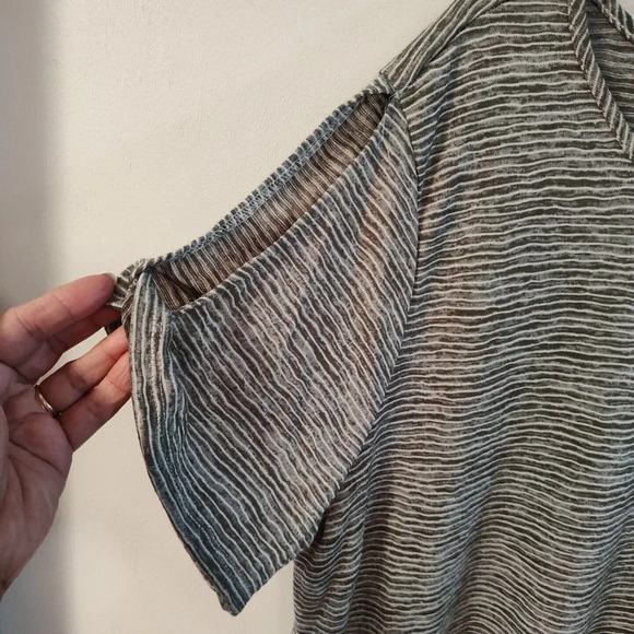 Ruby Rd Olive Green Striped Dress Women Size 2X Cold Shoulder Short Sleeve NEW - Picture 3 of 9